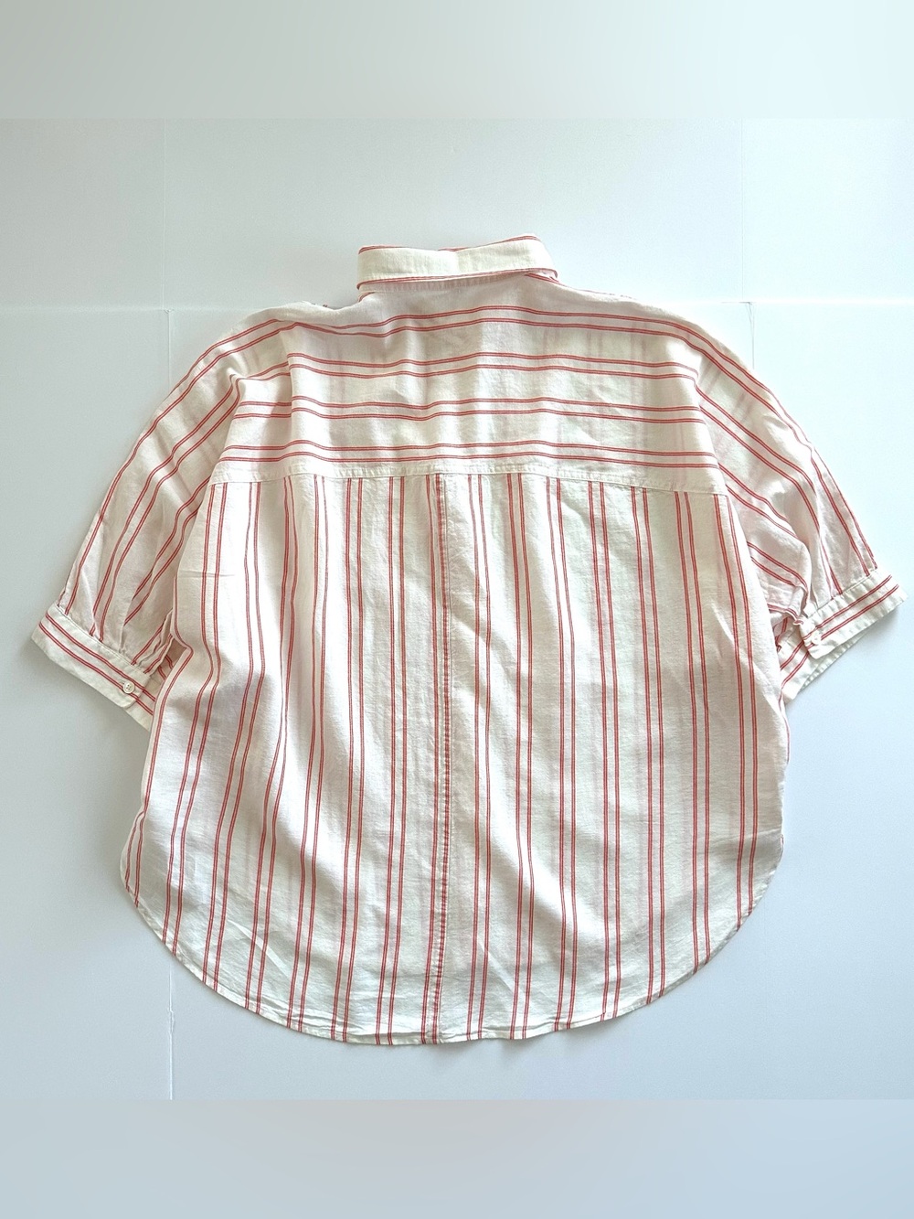 Madewell Oversized Pleated Sleeve Button Up Shirt in Bright Flame Stripe | XXL - Picture 5 of 14
